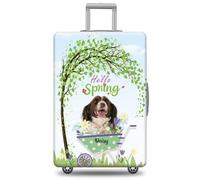 GABSHAIM Custom Pet's Name Luggage Cover Suitcase Protector Calico Cats with Hello Spring Design Machine Washable Travel Suitcase Fits 18-32 Inch Multiple Types Available, Multi-English Springer