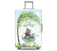 GABSHAIM Custom Pet's Name Luggage Cover Suitcase Protector Tabby Cat with Hello Spring Design Machine Washable Travel Suitcase Fits 18-32 Inch Multiple Types Available, Multi-Russian Blue Cat, 18-32