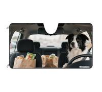 GABSHAIM Cute Dog Animals Windshield Sun Shade Border Collie Driving with Food Cartoon Design Sun Visor Protector for SUV Truck Cars Keep Vehicle Cool 51 x 26.8 Inch Style 2