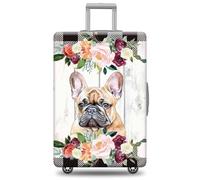 GABSHAIM Dog Luggage Cover Suitcase Protector American Staffordshire Terrier with Florals Black and White Plaid Design Machine Washable Travel Suitcase Cover, Multi-French Bulldog, L ( Fit 25-28