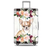 GABSHAIM Dog Luggage Cover Suitcase Protector American Staffordshire Terrier with Florals Black and White Plaid Design Machine Washable Travel Suitcase Cover, Multi-Chihuahua, XL ( Fit 29-32" Luggage