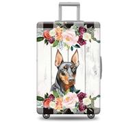GABSHAIM Dog Luggage Cover Suitcase Protector American Staffordshire Terrier with Florals Black and White Plaid Design Machine Washable Travel Suitcase Cover, Multi-Doberman Pinscher, XL ( Fit 29-32
