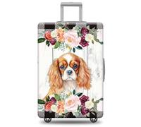 GABSHAIM Dog Luggage Cover Suitcase Protector American Staffordshire Terrier with Florals Black and White Plaid Design Machine Washable Travel Suitcase Cover, Multi-Cavalier King Charles Spaniel, L