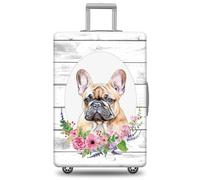 GABSHAIM Dog Luggage Cover Suitcase Protector American Staffordshire Terrier with Florals Wooden Colour Background Design Machine Washable Travel Suitcase Cover, Multi-French Bulldog, S ( Fit 18-21