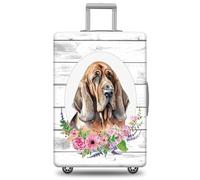 GABSHAIM Dog Luggage Cover Suitcase Protector American Staffordshire Terrier with Florals Wooden Colour Background Design Machine Washable Travel Suitcase Cover, Multi-Bloodhound, XL ( Fit 29-32