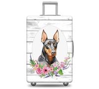 GABSHAIM Dog Luggage Cover Suitcase Protector American Staffordshire Terrier with Florals Wooden Colour Background Design Machine Washable Travel Suitcase Cover, Multi-Doberman Pinscher, S ( Fit 18-21