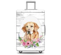 GABSHAIM Dog Luggage Cover Suitcase Protector American Staffordshire Terrier with Florals Wooden Colour Background Design Machine Washable Travel Suitcase Cover, Multi-Chesapeake Bay Retriever, M