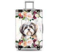 GABSHAIM Dog Luggage Cover Suitcase Protector Golden Retriever with Florals Black and White Plaid Design Machine Washable Travel Suitcase Cover, Multi-Havanese, M ( Fit 22-24" Luggage )