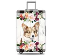 GABSHAIM Dog Luggage Cover Suitcase Protector Russell Terrier with Florals Black and White Plaid Design Machine Washable Travel Suitcase Cover, Multi-Welsh Corgi 2, S ( Fit 18-21" Luggage )