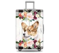 GABSHAIM Dog Luggage Cover Suitcase Protector Russell Terrier with Florals Black and White Plaid Design Machine Washable Travel Suitcase Cover, Multi-Welsh Corgi 1, S ( Fit 18-21" Luggage )