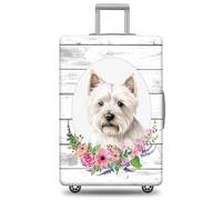 GABSHAIM Dog Luggage Cover Suitcase Protector Russell Terrier with Florals Wooden Colour Background Design Machine Washable Travel Suitcase Cover, Multi-West Highland White Terrier, L ( Fit 25-28