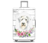 GABSHAIM Dog Luggage Cover Suitcase Protector Russell Terrier with Florals Wooden Colour Background Design Machine Washable Travel Suitcase Cover, Multi-Sealyham Terrier, XL ( Fit 29-32" Luggage )