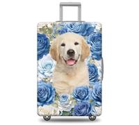 GABSHAIM German Shepherd Dog Luggage Cover Blue Rose Suitcase Protector Washable Elastic Baggage Cover Style 1, Multi-Golden Retriever 1, M ( Fit 22-24" Luggage )