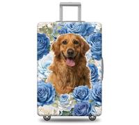 GABSHAIM German Shepherd Dog Luggage Cover Blue Rose Suitcase Protector Washable Elastic Baggage Cover Style 1, Multi-Golden Retriever 2, L ( Fit 25-28" Luggage )