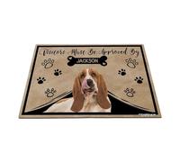 GABSHAIM Personalized Dog Doormat Visitors Must Be Approved by Basset Hound Dog Floor Mat Cartoon Paws Bone for Entrance Indoor Outdoor Home Decor 17.7 x 27.5 Inch Style 2