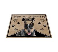 GABSHAIM Personalized Dog Doormat Visitors Must Be Approved by Blue Heeler Dog Floor Mat Cartoon Paws Bone for Entrance Indoor Outdoor Home Decor 23.6 x 35.4 Inch