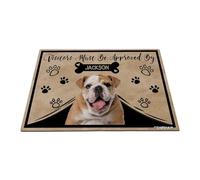GABSHAIM Personalized Dog Doormat Visitors Must Be Approved by English Bulldog Puppy Floor Mat Cartoon Paws Bone for Entrance Indoor Outdoor Home Decor 23.6 x 35.4 Inch Style 2