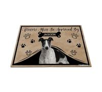 GABSHAIM Personalized Dog Doormat Visitors Must Be Approved by Grey Hound Dog Floor Mat Cartoon Paws Bone for Entrance Indoor Outdoor Home Decor 17.7 x 27.5 Inch