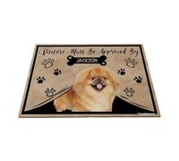 GABSHAIM Personalized Dog Doormat Visitors Must Be Approved by Happy Pekingese Dog Floor Mat Cartoon Paws Bone for Entrance Indoor Outdoor Home Decor 23.6 x 35.4 Inch