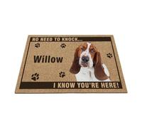 GABSHAIM Pet Welcome Doormat Personalized Basset Hound Dog Name Door Mat No Need to Knock I Know You're Here Floor Mat for Indoor Outdoor Decor 17.7"x27.5"