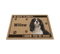 GABSHAIM Pet Welcome Doormat Personalized Cavalier King Charles Spaniel Dog Name Door Mat No Need to Knock I Know You're Here Floor Mat for Indoor Outdoor Decor 17.7"x27.5"