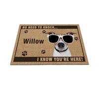 GABSHAIM Pet Welcome Doormat Personalized Jack Russell Terrier Dog Name Door Mat No Need to Knock I Know You're Here Floor Mat for Indoor Outdoor Decor 17.7"x27.5" Style 2