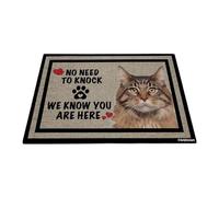 GABSHAIM Welcome Cat Doormat Welcome Floor Mat Cute Maine Coon Cat No Need to Knock I Know You're Here Heart Paws Indoor Outdoor Home Decor 17.7 x 27.5 Inch Style 1