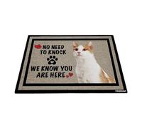 GABSHAIM Welcome Cat Doormat Welcome Floor Mat Cute Orange and White Domestic Shorthair Cat No Need to Knock I Know You're Here Heart Paws Indoor Outdoor Home Decor 17.7 x 27.5 Inch