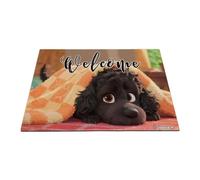 GABSHAIM Welcome Dog Doormat Cute Cartoon Non-Slip Rubber Mat Adorable Poodle Snuggled Under Blankets Design 23.6 x 15.7 Inch for Indoor Entryway Home Decor Style 2