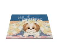 GABSHAIM Welcome Dog Doormat Cute Cartoon Non-Slip Rubber Mat Adorable Shih Tzu Snuggled Under Blankets Design 35.4 x 23.6 Inch for Indoor Entryway Home Decor