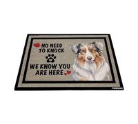GABSHAIM Welcome Dog Doormat Welcome Floor Mat Cute Australian Shepherd Dog No Need to Knock I Know You're Here Heart Paws Indoor Outdoor Home Decor 23.6 x 35.4 Inch