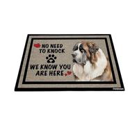 GABSHAIM Welcome Dog Doormat Welcome Floor Mat Cute St. Bernard Dog No Need to Knock I Know You're Here Heart Paws Indoor Outdoor Home Decor 23.6 x 35.4 Inch