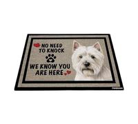 GABSHAIM Welcome Dog Doormat Welcome Floor Mat Cute West Highland White Terrier Dog No Need to Knock I Know You're Here Heart Paws Indoor Outdoor Home Decor 17.7 x 27.5 Inch