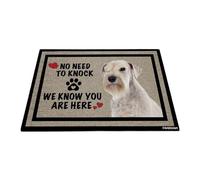 GABSHAIM Welcome Dog Doormat Welcome Floor Mat Cute White Miniature Schnauzer Dog No Need to Knock I Know You're Here Heart Paws Indoor Outdoor Home Decor 17.7 x 27.5 Inch