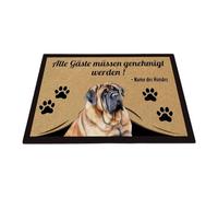 GABSHAIM Welcome Doormat with Mastiff Dog, Personalized Name, Motif All Guests Must Be Approved Floor Mat for Indoor and Outdoor Use, 40x60 cm