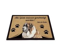 GABSHAIM Welcome Doormat with St. Bernard Dog, Personalized Name, Motif All Guests Must Be Approved Floor Mat for Indoor and Outdoor Use, 40x60 cm