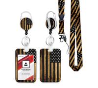 GACCAP Heavy Duty ID Badge Holder with Retractable Badge Reel Clip, Breakaway Lanyards, Vertical ID Card Holder for Nurses, Doctors, Teachers, Women, Men - Wood American Flag