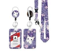 GACCAP Heavy Duty ID Badge Holder with Retractable Badge Reel Clip, Breakaway Lanyards, Vertical ID Card Holder for Nurses, Doctors, Teachers, Women, Men - White Cat