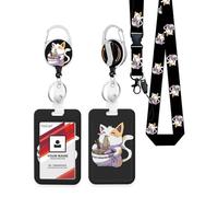 GACCAP Heavy Duty ID Badge Holder with Retractable Badge Reel Clip, Breakaway Lanyards, Vertical ID Card Holder for Nurses, Doctors, Teachers, Women, Men - Anime Kawaii Cat
