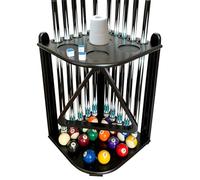 GACCO BILLIARDS Corner Pool Cue Rack Hold 10 Cue Sticks & Billiard Accessories. Pool Table Stick Holder Made of 100% Solid Hardwood with Cone Chalk Holder (Corner 10-Black)