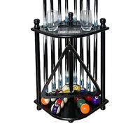 GACCO BILLIARDS Floor Standing Pool Cue Rack Hold 8 Cue Sticks & Pool Table Accessories, Wooden Pool Stick Holder, Corner Pool Cue Holder with Ball Rack Hook & Scorers (Black-Scorer)