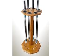 GACCO BILLIARDS Freestanding Cue Rack, Pool Table Accessory Holding 8 Cues, Wooden Floor Stand for Billiard Game Room (FLOOR-8-OAK)