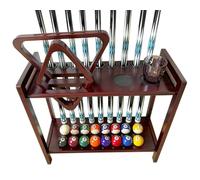 GACCO BILLIARDS Pool Stick Holder Floor Stand Holds 9 Cues & Pool Table Accessories. Wooden 2-Tier Cue Stick Rack with Ball Rack Hangers, Cone Chalk Holder or Drink Pads (2IN1-MAHOGANY)