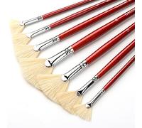 GACDR Fan Brush for Painting, 7 Pieces Fan Brush Set with Hog Bristle Natural Hair and Long Wood Handle, Professional Artist Fan Brushes for Acrylic Painting,Oil Watercolor Painting
