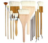 GACDR Pottery Glaze Brushes, 15 Pcs Set Including Hake, Round, Fan, Oval Mop & Flat Brushes, Goat Hair, Wood Handle, for Ceramic, Acrylic, Watercolor
