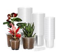 GACEI 60-Pack 4/5/6 Inch Clear Nursery Pots with Drainage Holes,Transparent Plastic Plant Pots,Reinforced Seed Starter Pots Flower Pots Come With 50pcs Plant Labels