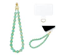 Gacuyi Natural Stone Beaded Phone Charm Wrist Strap, Detachable Phone Bracelet Strap with Tether Tab, Cell Phone Charms Chain String Lanyard Keychain (Green Dongling Jade)