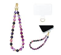 Gacuyi Natural Stone Beaded Phone Charm Wrist Strap, Detachable Phone Bracelet Strap with Tether Tab, Cell Phone Charms Chain String Lanyard Keychain (Purple-striped Agate)