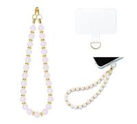 Gacuyi Natural Stone Beaded Phone Charm Wrist Strap, Detachable Phone Bracelet Strap with Tether Tab, Cell Phone Charms Chain String Lanyard Keychain (Pink Quartz)
