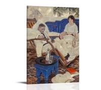 'Gad,' Said Heseltine to Peril, 'If The Doctor Can Only Keep Me Going Long Enough,' 1923 by Dean Cornwell - American Illustration Poster with Seated Man, Woman, And Blue Table Elements Canvas Wall Art